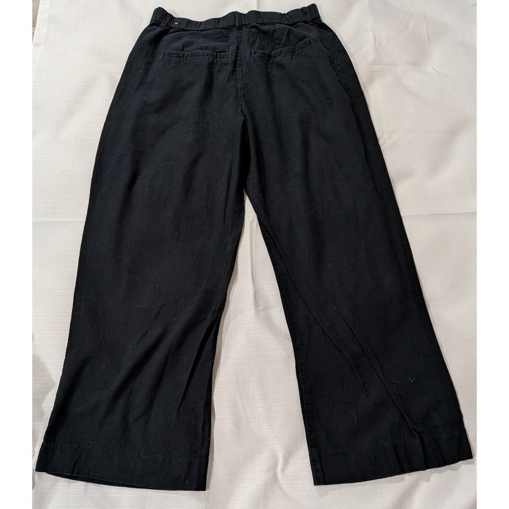 Abercrombie & Fitch Black Linen Blend Wide Leg Pleated Cropped Pants Large